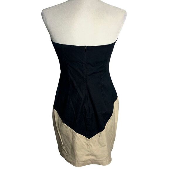TFNC London Strapless Zipper Mini Dress S Black Beige Stretch Cotton Unlined NEW - Picture 4 of 6